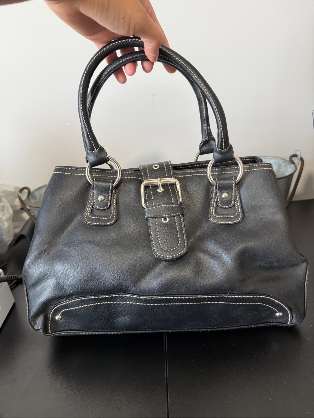 Classic Black Leather Satchel Handbag